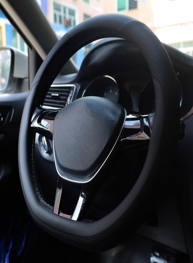 SZYUCHEN D-Shaped Steering Wheel Cover for Volkswagen VW Atlas Tiguan Jetta ID.4 Passat Taos Golf Beetle Polo GTI Touareg CC SEL SE R-line S Cross Sport Car Accessories, 14.5-15 inch Black - Image 3